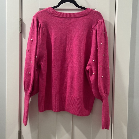 CeCe Pink Imitation Pearl Juliet Sleeve Sweater Size large beautiful like new 💕 - Picture 9 of 12